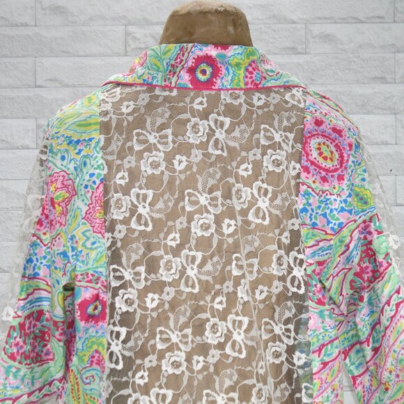 HAND CRAFTED Dress Swimsuit Cover Duster Floral Paisley Lace Top Tunic - Picture 2 of 12